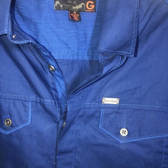 G By Guess Mens M Shirt Long Sleeve Button Front Blue 100% Cotton Pockets GBG - Picture 4 of 10